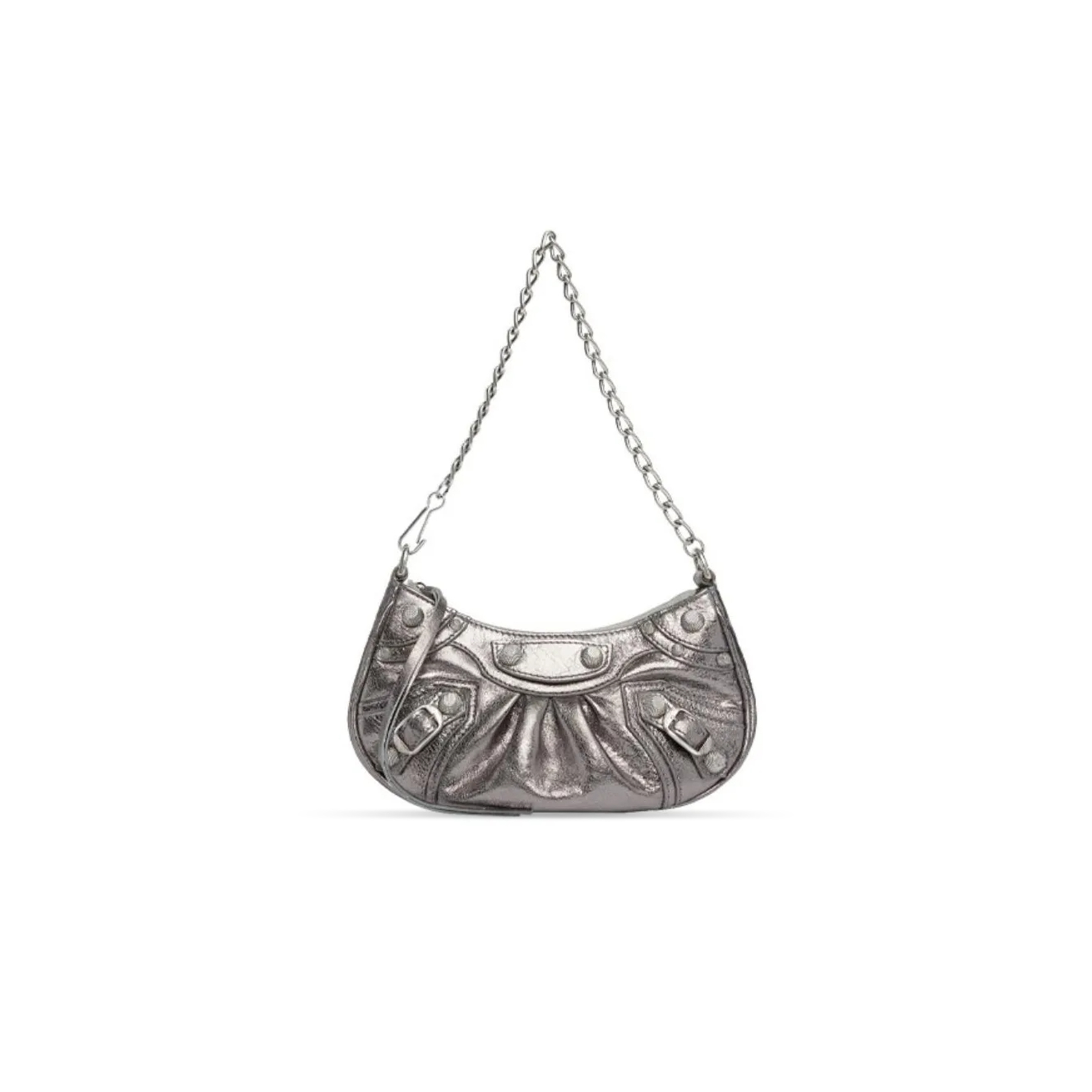 BALENCIAGA WOMEN'S LE CAGOLE CHAIN BAG MINI IN SILVER GREY 6958140GT3Y8103 (20.8*13*4.3cm)
